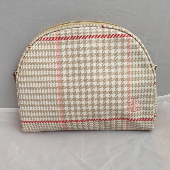 Lauren Ralph Lauren Handbags - Lauren Ralph Lauren Beige and Pink Houndstooth Cosmetic Bag